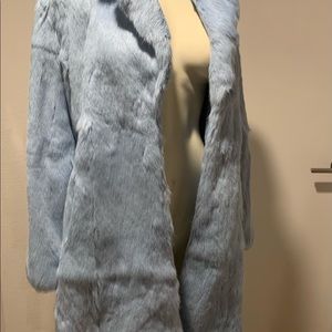 Light Blue 100% Rabbit fur trench coat
